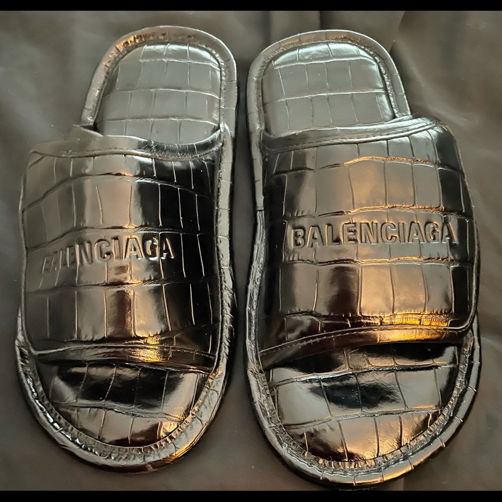 COPY - Authentic Balenciaga Leather Croc Slides New - Picture 2 of 5